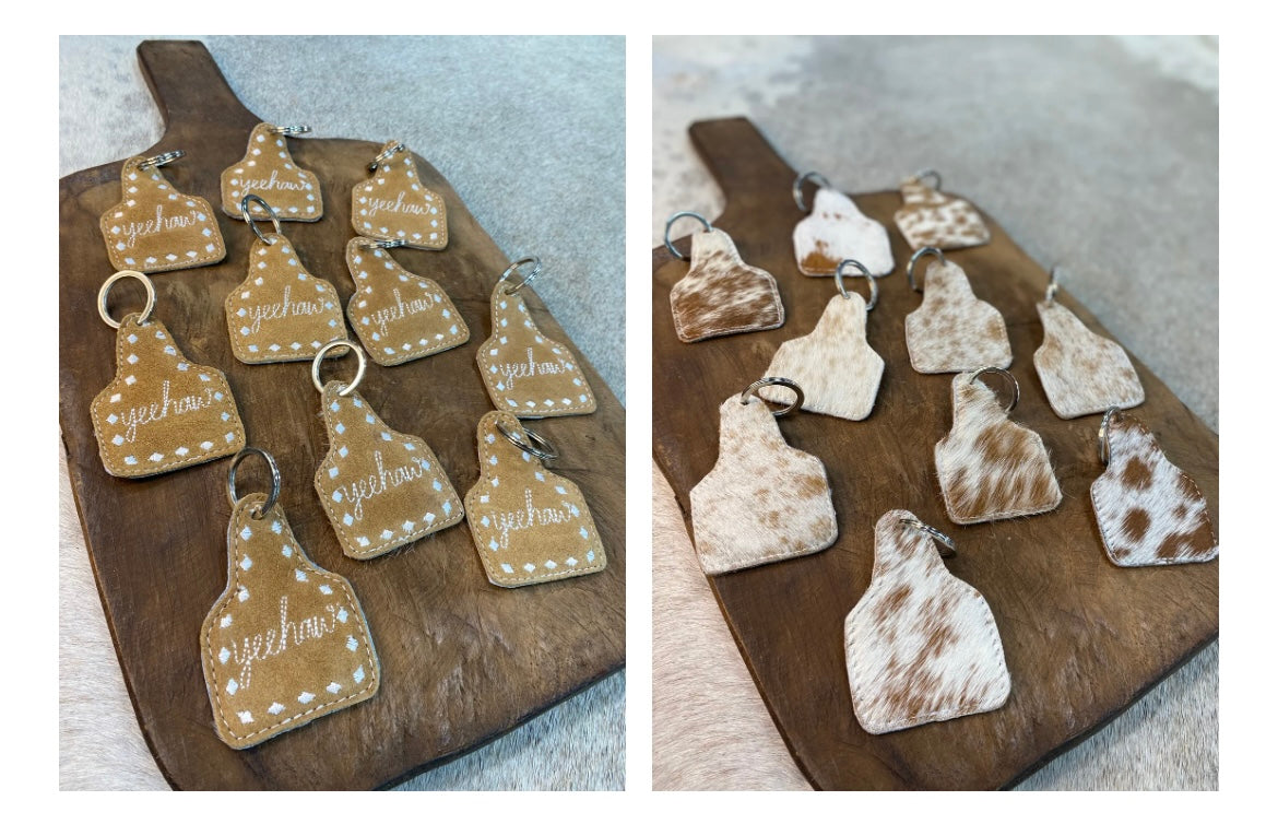 Tan YeeHaw Cowhide Keychain Accessory