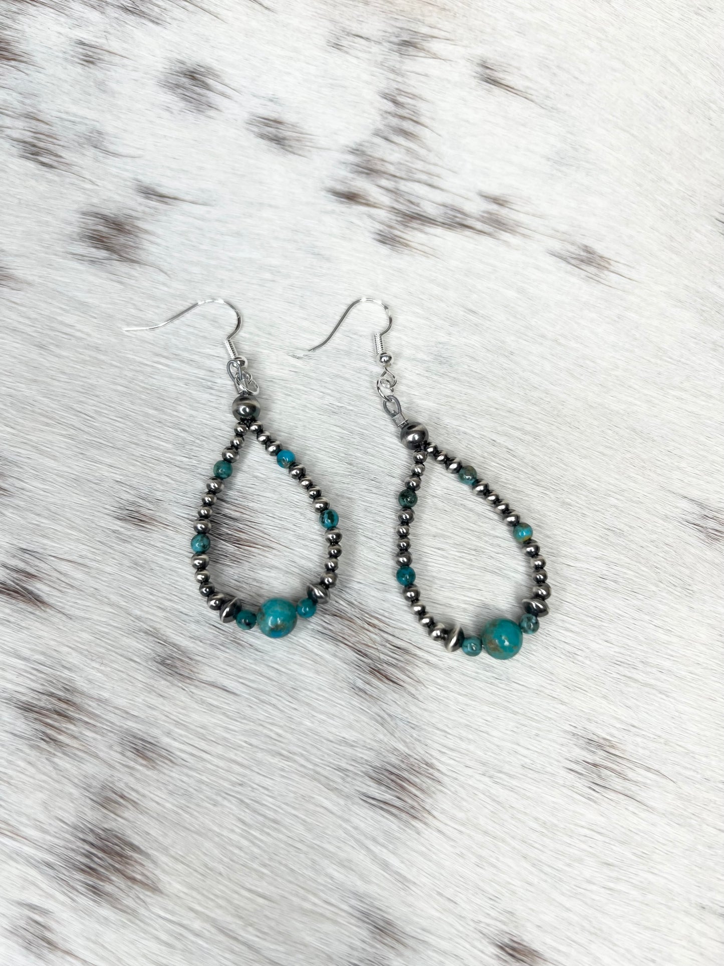 Kingman Turquoise and Sterling Silver Pearl Teardrop Earrings