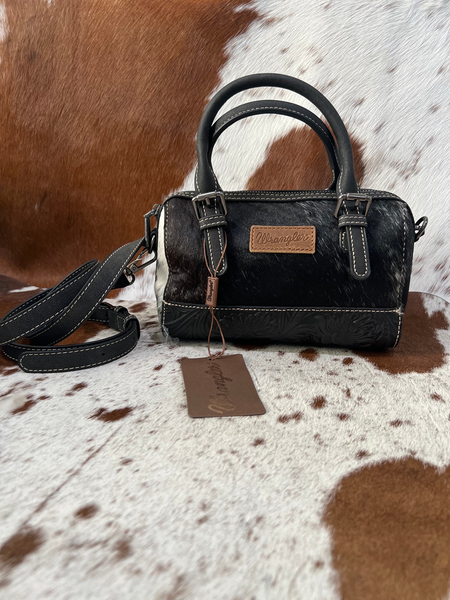 Wrangler Genuine Hair-On Cowhide Barrel Bag/Crossbody