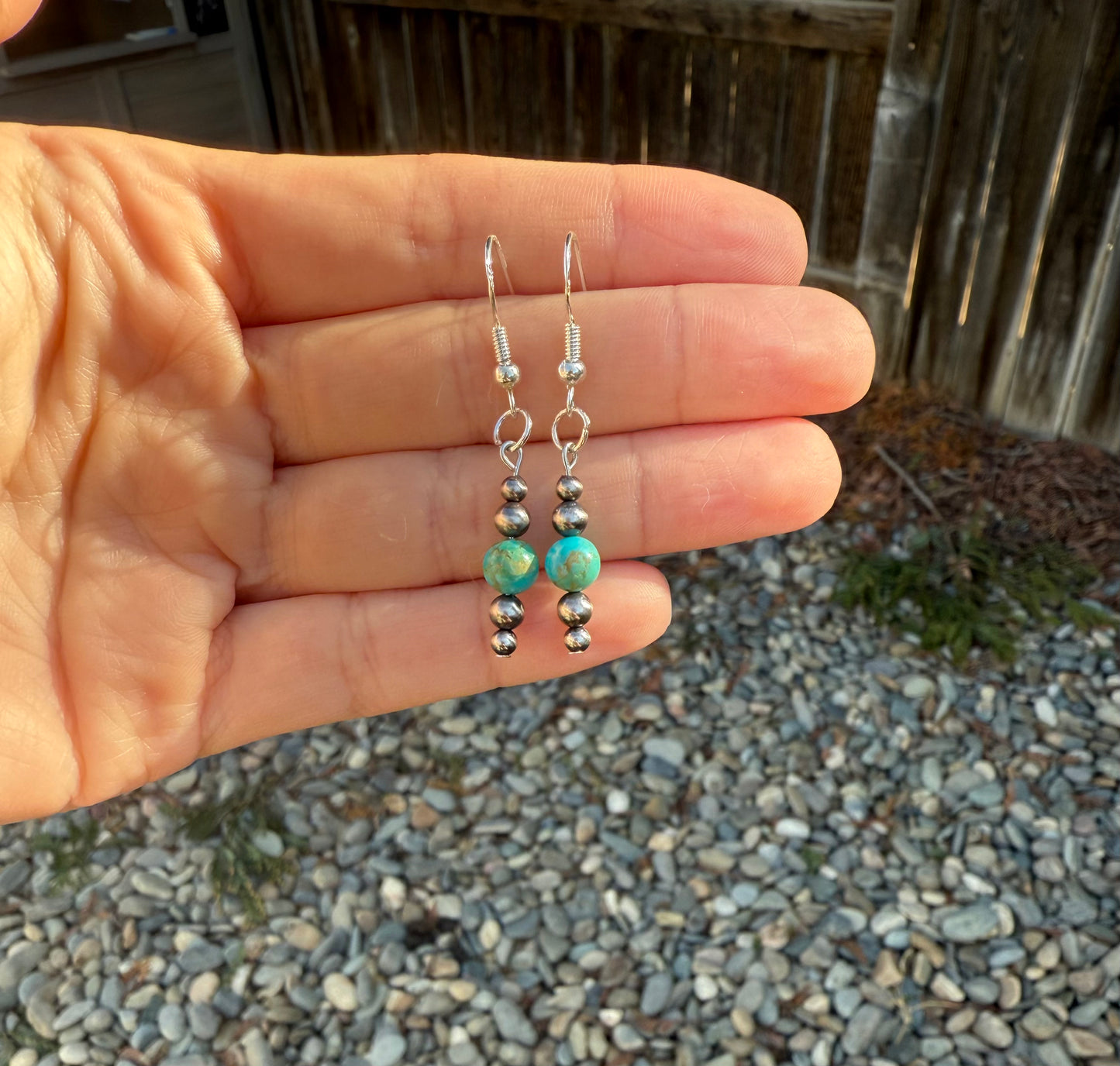 Kingman Turquoise and Sterling Silver Pearl Dainty Earrings