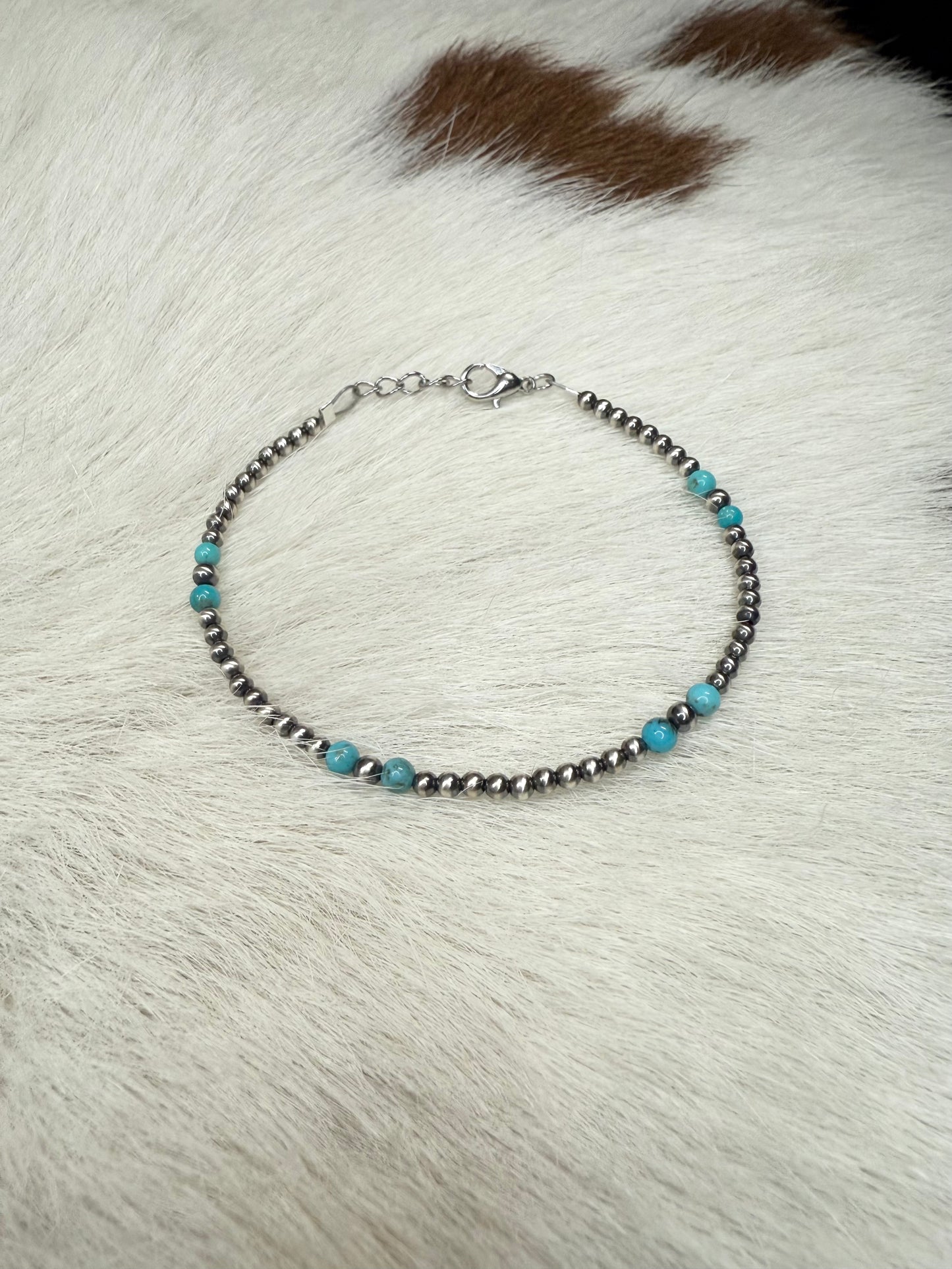 Sterling Silver Pearl and Kingman Turquoise Bracelet