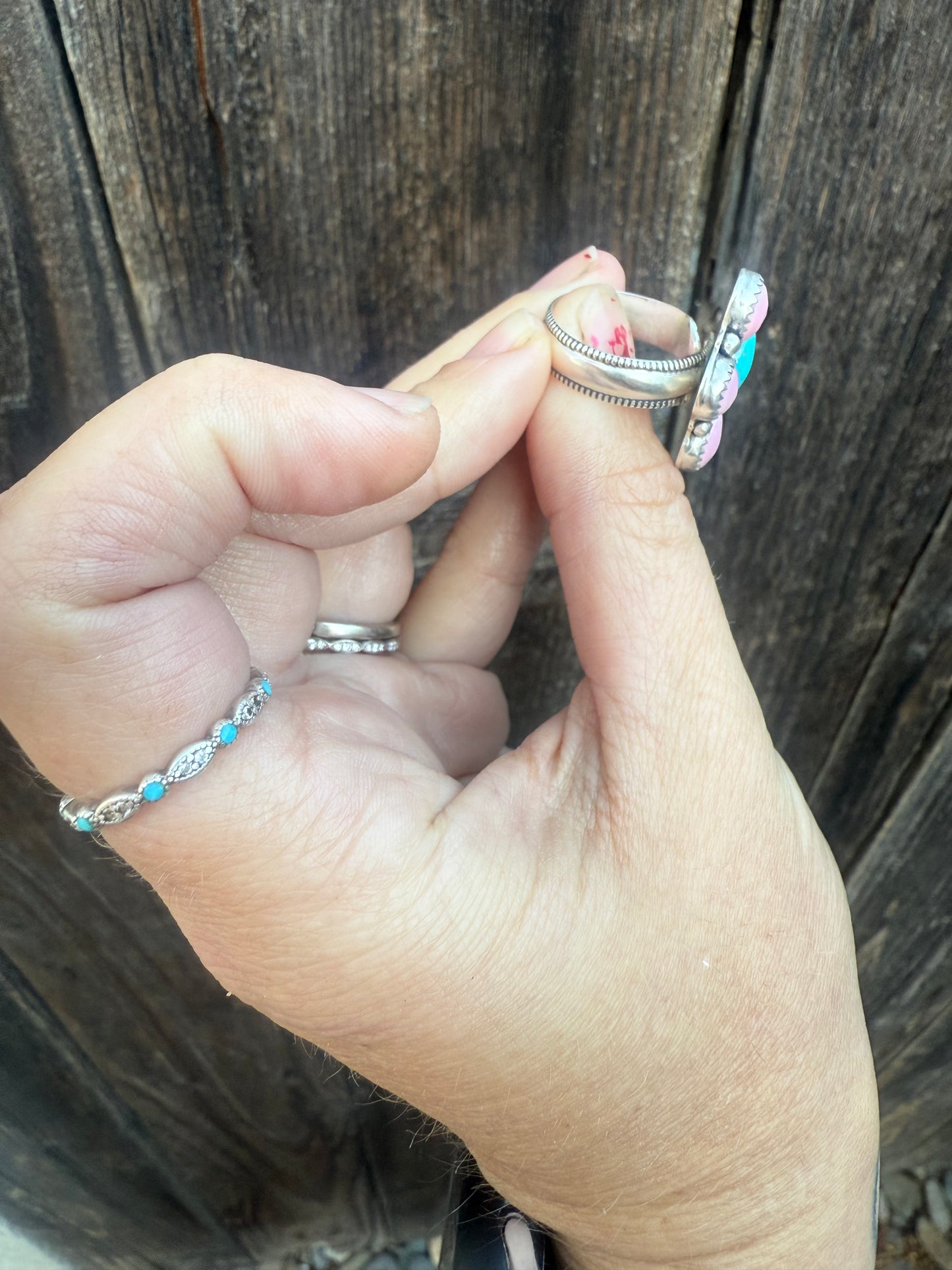 Pink Conch & Sonoran Gem Adjustable Ring
