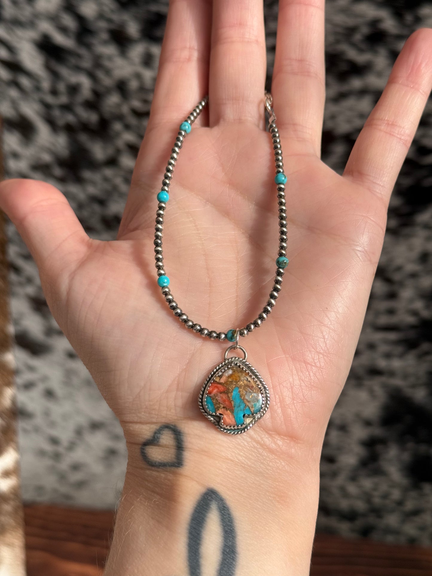 Spiny Oyster and Kingman Turquoise Spade Anklet