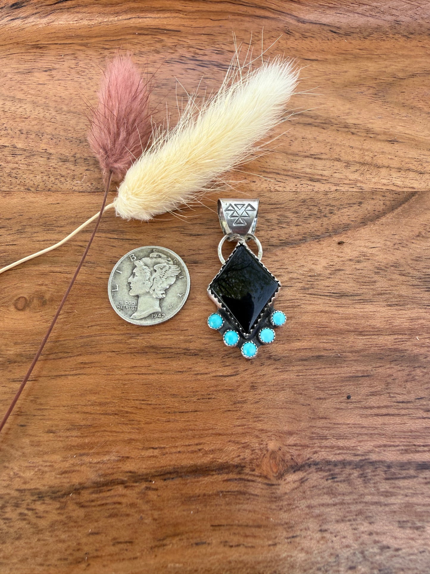 Black Onyx and Kingman Turquoise Pendant