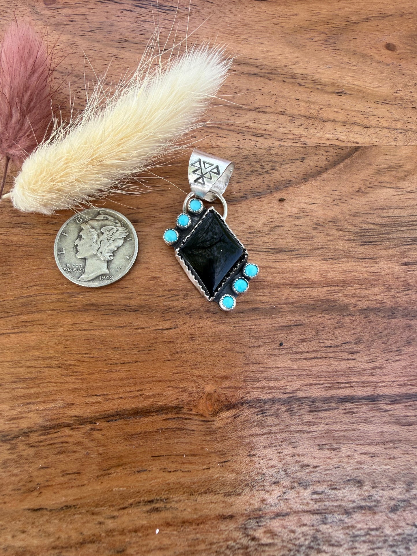 Black Onyx and Kingman Turquoise Pendant