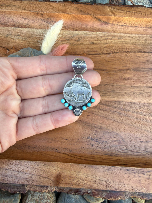 Buffalo Nickel and Kingman Turquoise Pendant