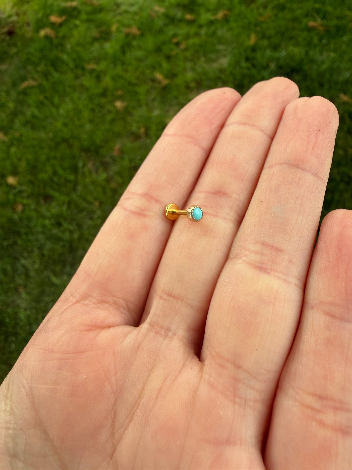 14k Gold Flat Back Kingman Turquoise Piercing