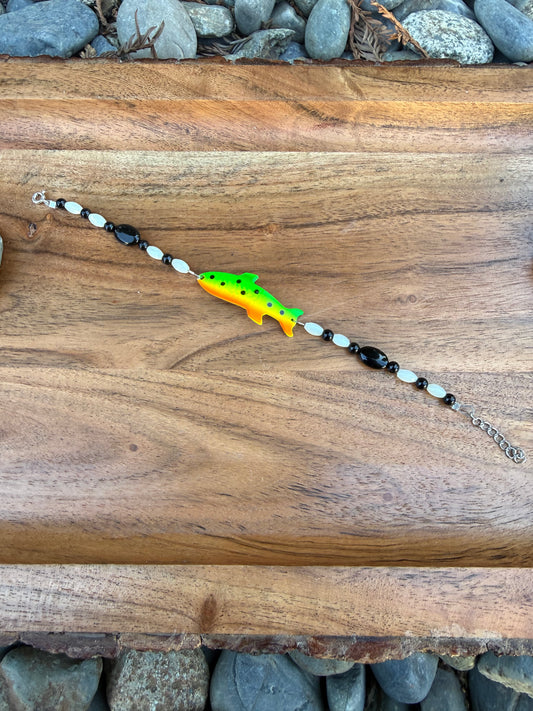 Fishing Lure Anklet with Mother of Pearl and Black Onyx