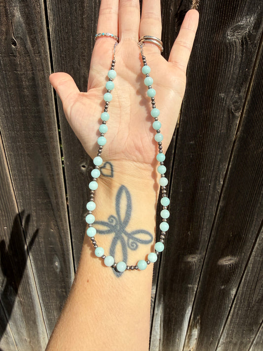 Aquamarine & Sterling Silver Pearl Necklace