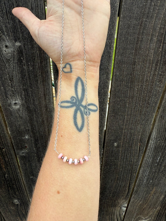 Pink Conch and Sterling Silver Pearl Necklace
