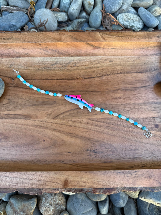 Fishing Lure Anklet with Mother of Pearl and Kingman Turquoise
