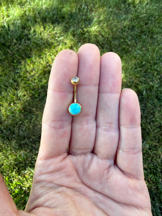 Made to order gold and Kingman Turquoise Non Dangle Belly Ring
