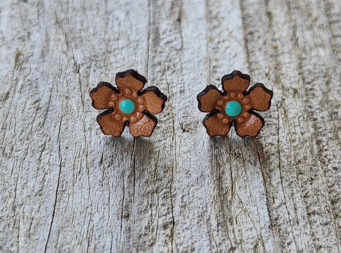 Leather Flower Stud Earrings