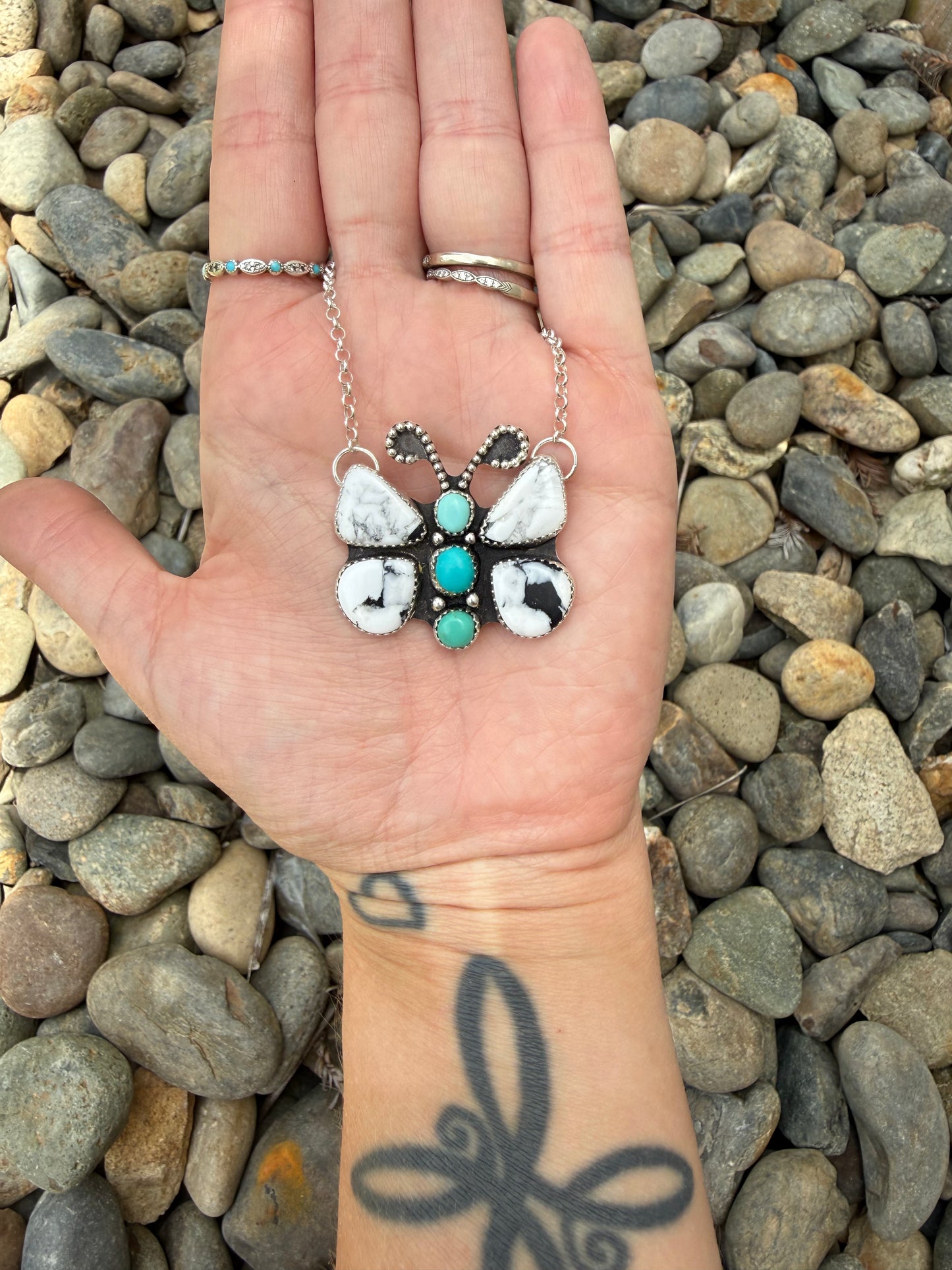 White Buffalo and Turquoise Butterfly Necklace