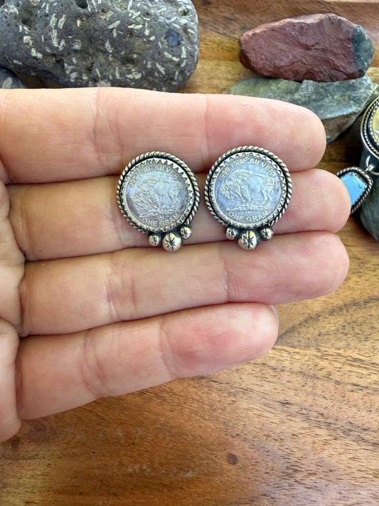 Fine Silver Mini Buffalo Coin Earrings