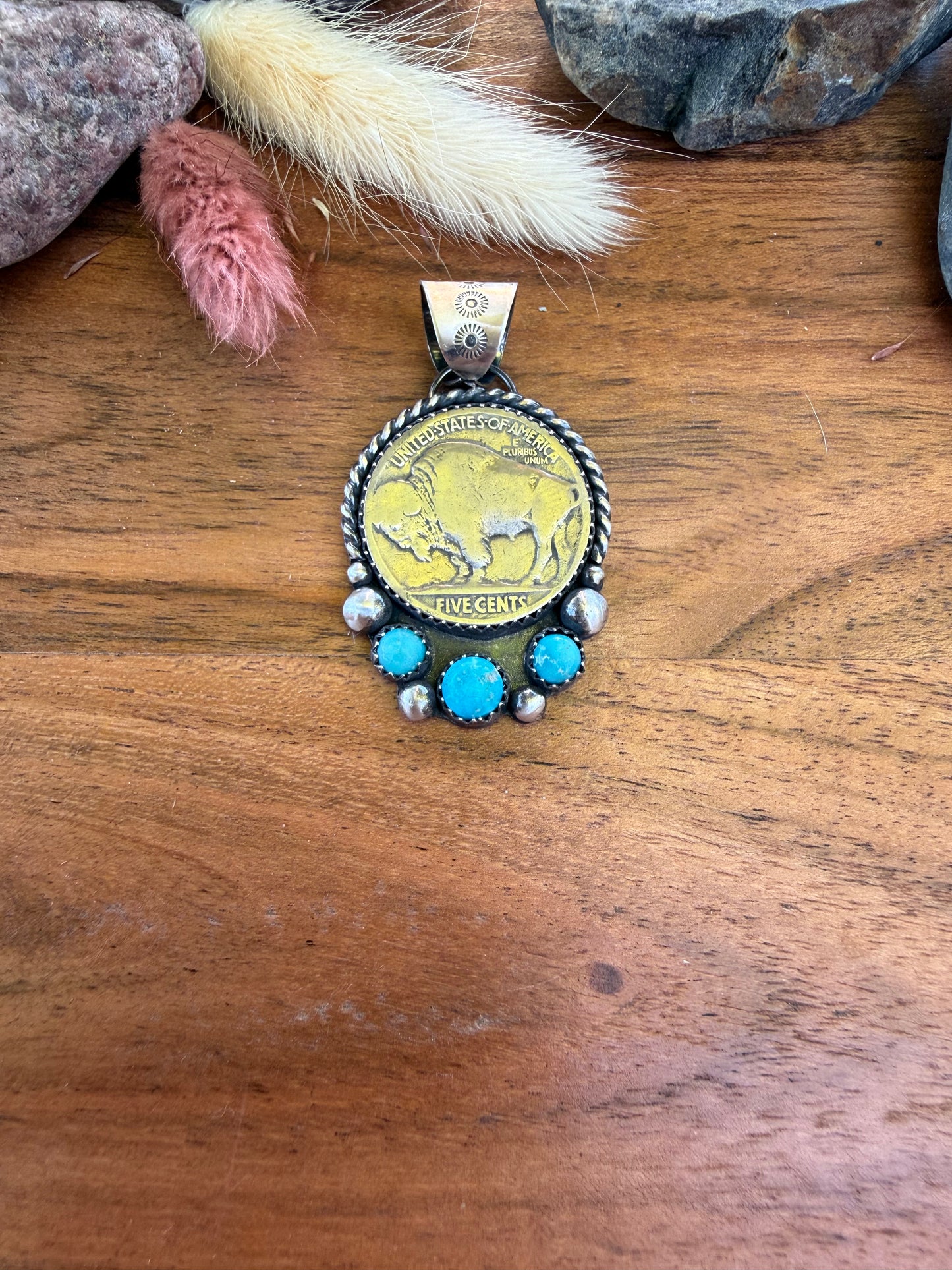 Bluebird Turquoise Buffalo Coin Pendant
