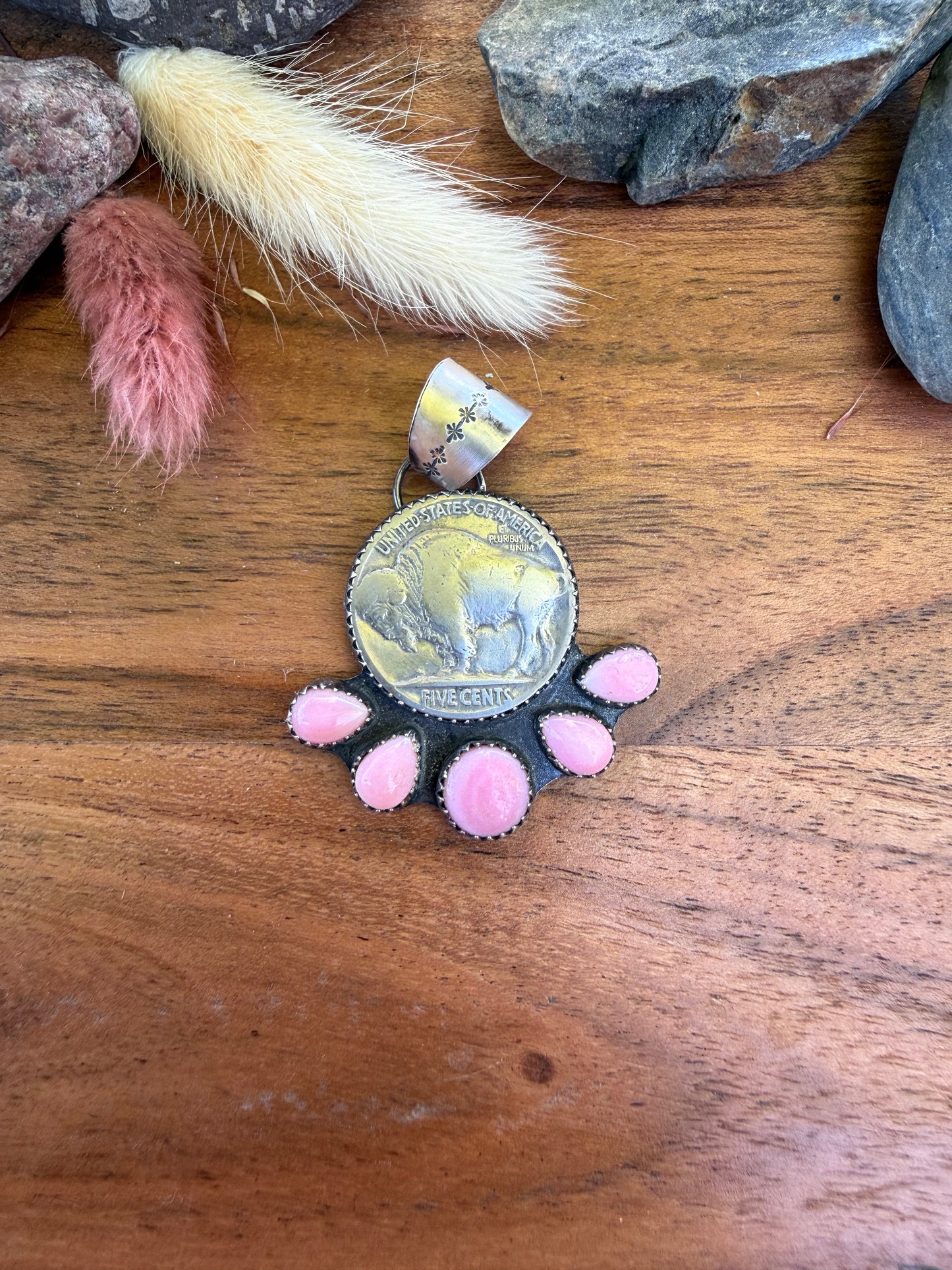 Pink Conch Buffalo Coin Pendant
