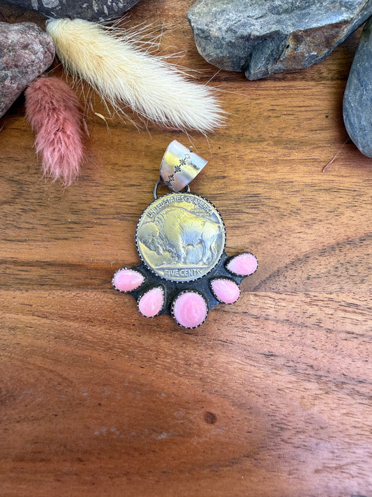 Pink Conch Buffalo Coin Pendant