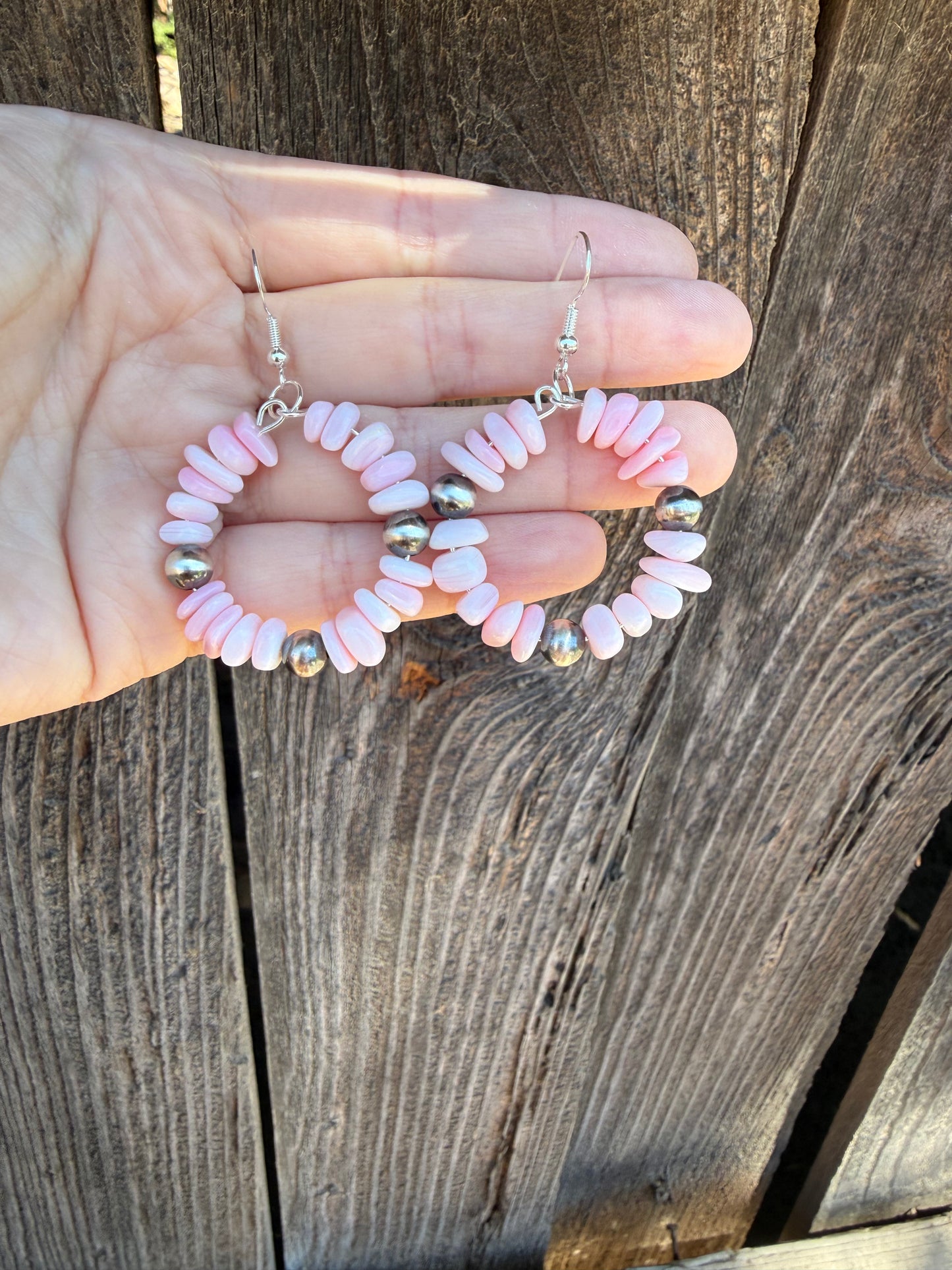 Pink Conch and Pearl Hoops