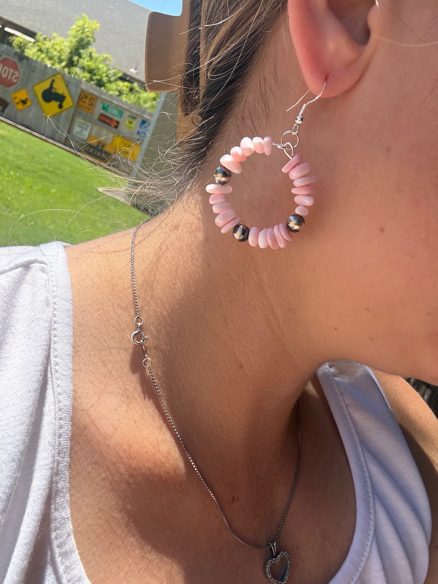 Pink Conch and Pearl Hoops