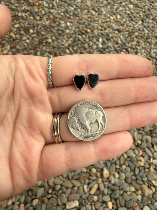 Black Onyx Heart Earrings