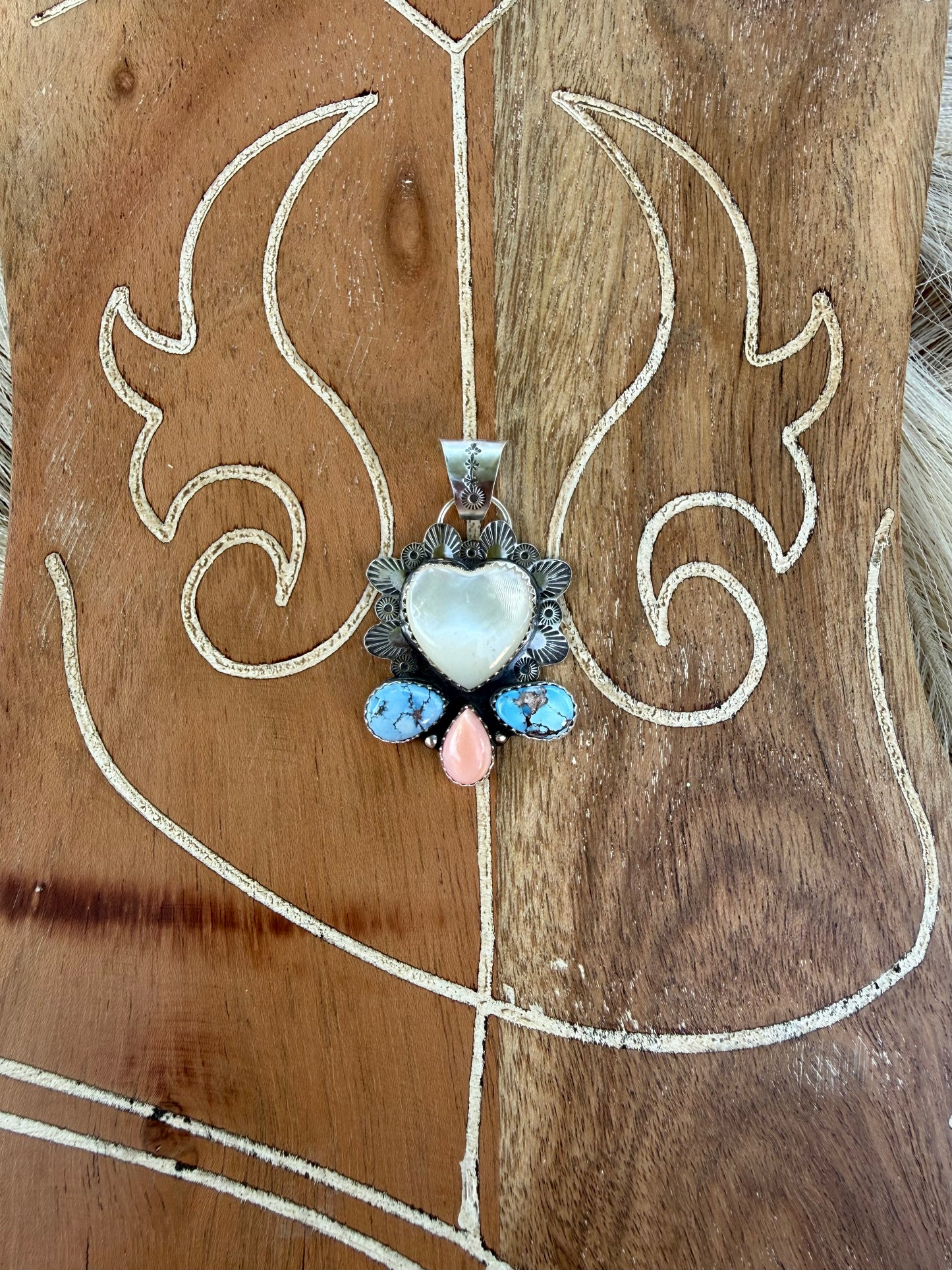 Mother of Pearl, Golden Hills, and Pink Conch Pendant