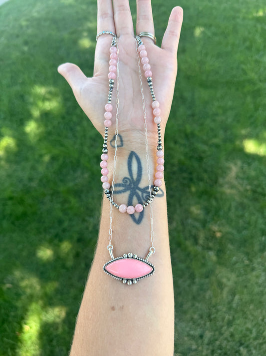 Pink Opal and Sterling Silver Mini Stack