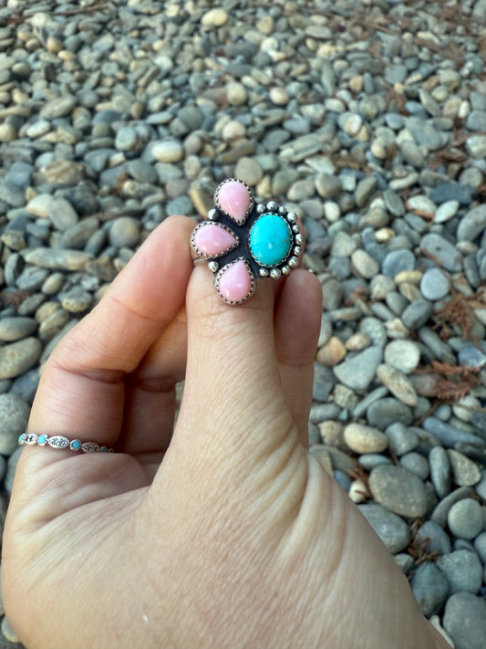 Pink Conch & Sonoran Gem Adjustable Ring
