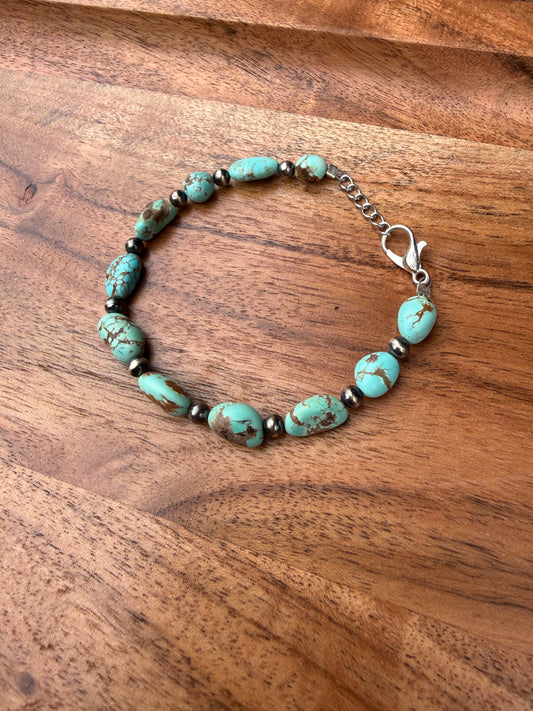 #8 Turquoise and Sterling Silver Pearl Bracelet