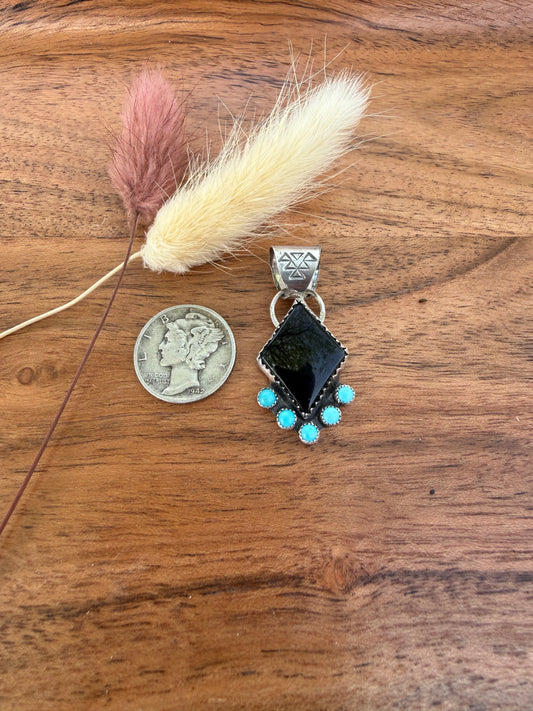 Black Onyx and Kingman Turquoise Pendant